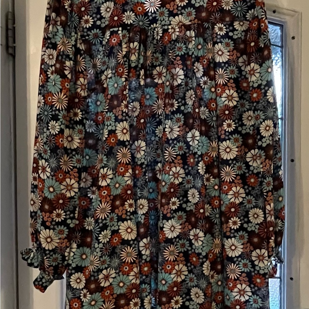 Umgee Long Sleeve Floral Maxi Dress in Brown, Cream, Blue, Rust - Picture 4 of 5